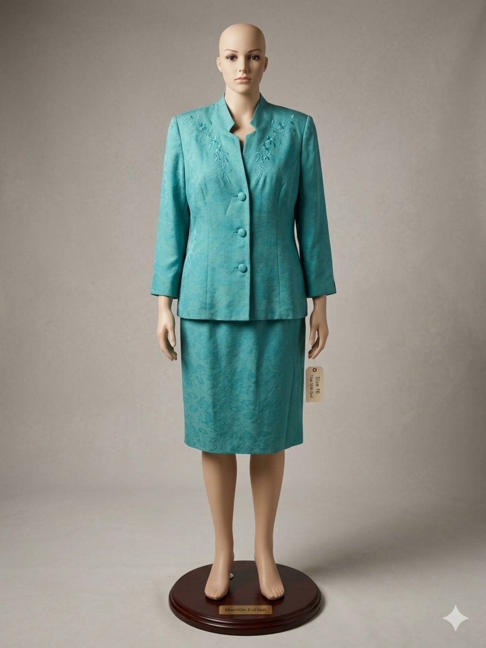 Miss Dorby Turquoise Embroidered Two-Piece Skirt Set Size 16 Pre-owned